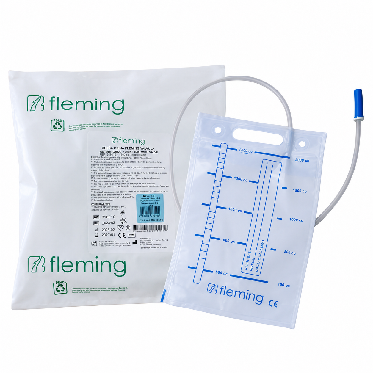 Fleming urine bag with handle and non-return valve 2 L 10 units CN 494310