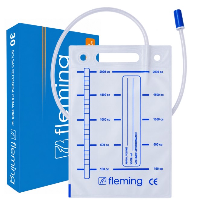 Fleming urine bag with handle and non-return valve 2 L 30 units CN 494328.3