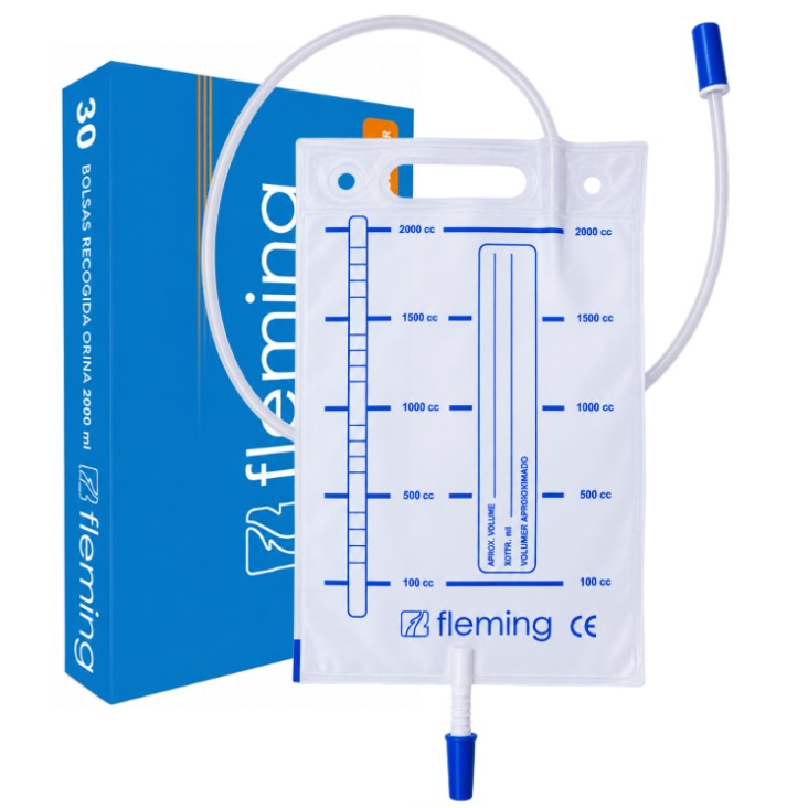 Fleming urine bag with handle, anti-reflux valve and drain valve, 2 L, 30 units, N.C. 494344